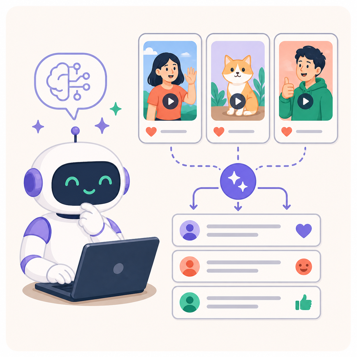 AIが投稿を分析してコメント候補を作るイラスト