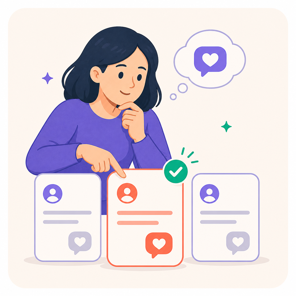 人がコメント候補を確認して選ぶイラスト